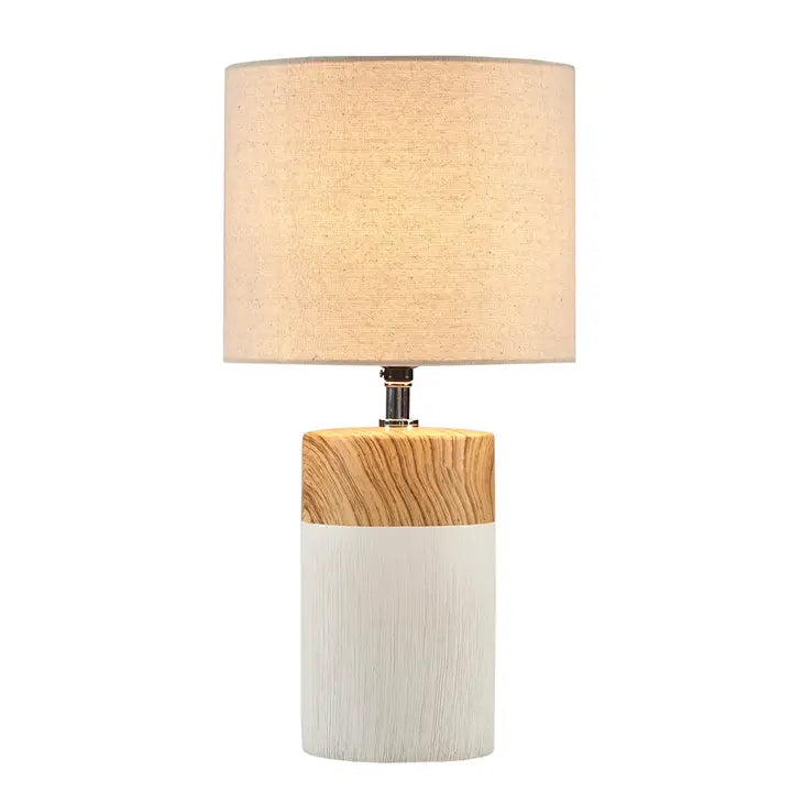 Mid-Century Wood Grain Table Lamp, Matte White