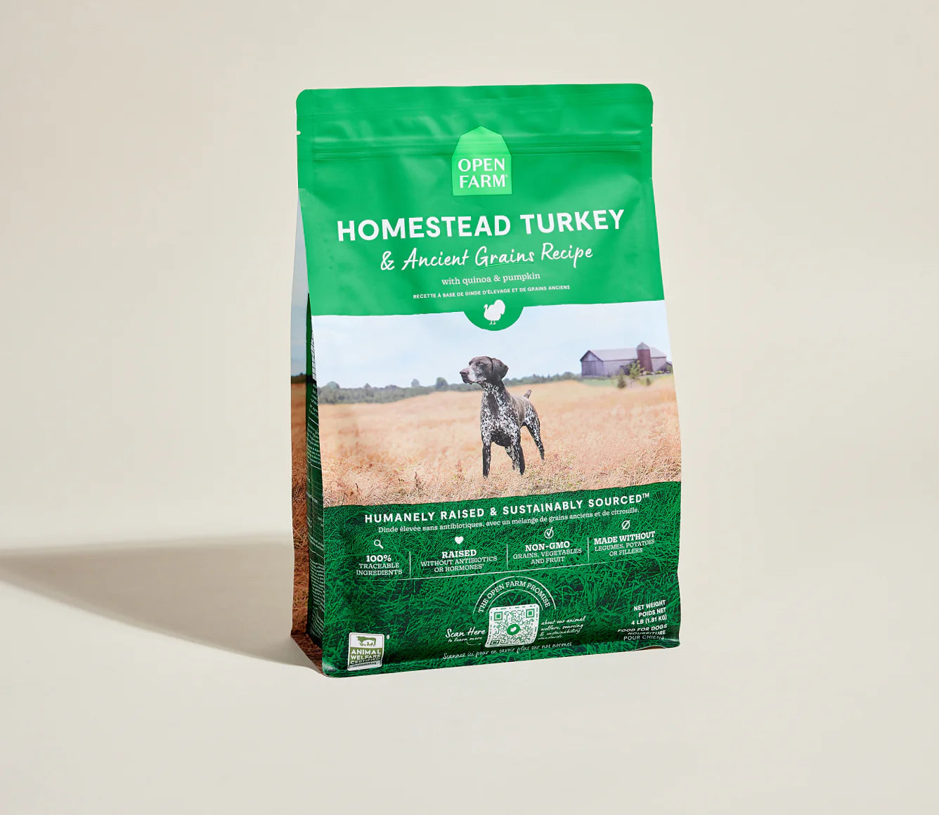 View of Open Farm Homestead Turkey & Ancient Grains Dog Kibble