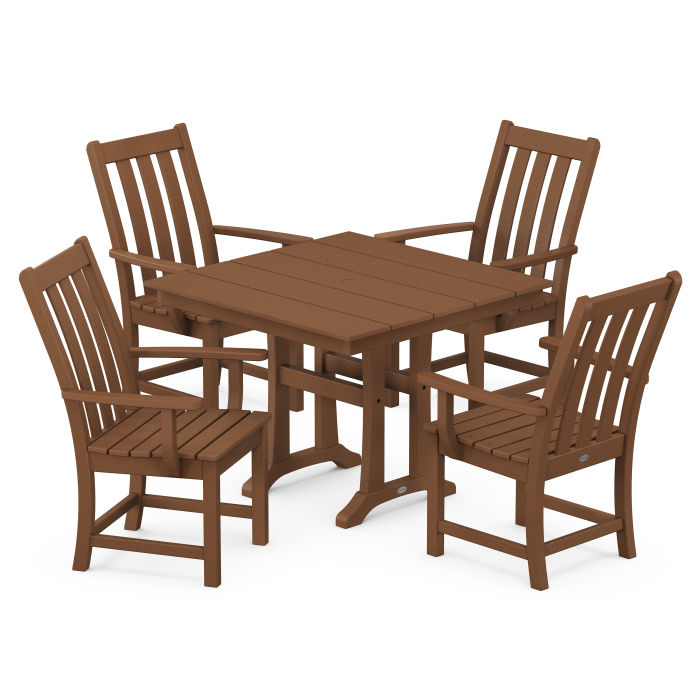 Vineyard 5 Piece Farmhouse Trestle Arm Chair Dining Set - In Stock