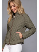 Suede Piping Quilted Padding Jacket-Olive Green