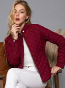 Suede Piping Quilted Padding Jacket-Wine