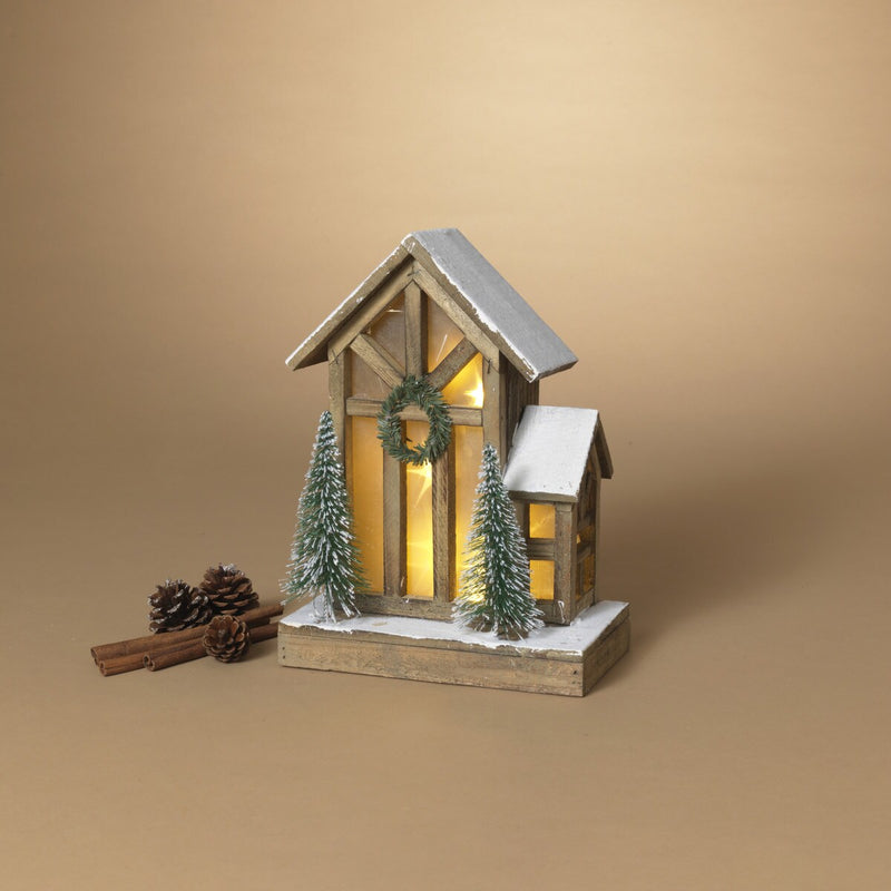 14" Lighted Wood House with Trees