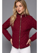 Suede Piping Quilted Padding Jacket-Wine