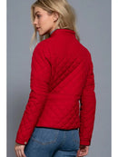 Suede Piping Quilted Padding Jacket-Red