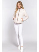 Suede Piping Quilted Padding Jacket-Ivory