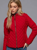 Suede Piping Quilted Padding Jacket-Red