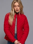 Suede Piping Quilted Padding Jacket-Red