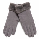 Surell-Faux Suede Gloves with Faux Rabbit Fur Cuff