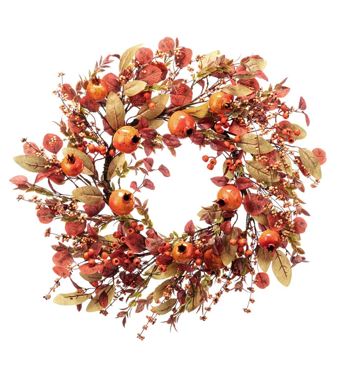 24" Pomegranate & Berry Leaf Wreath