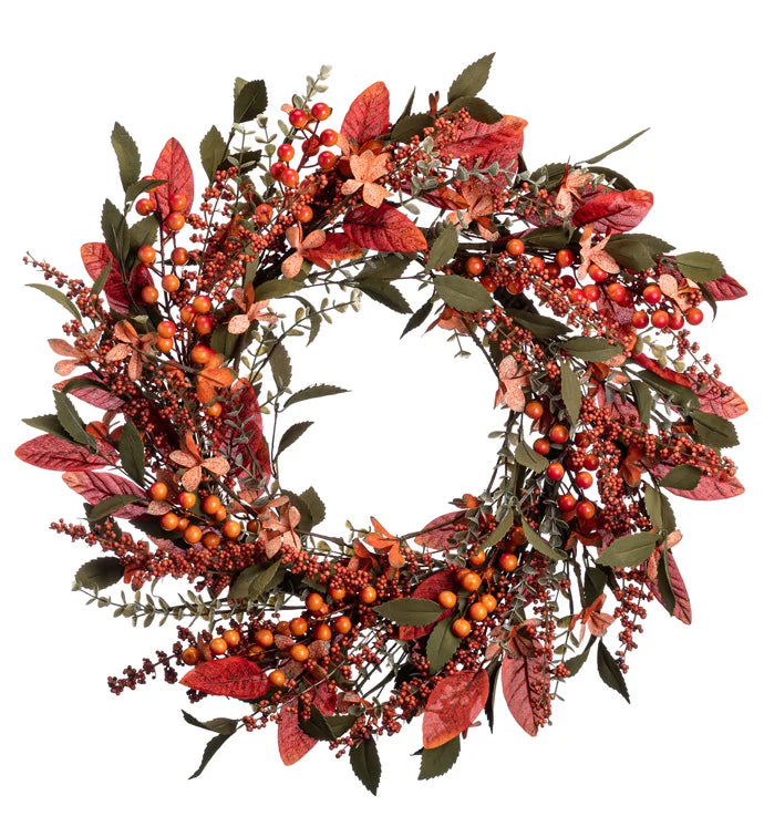 22" Orange Mixed Berry & Foliage Wreath