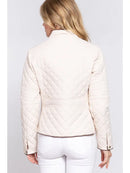 Suede Piping Quilted Padding Jacket-Ivory