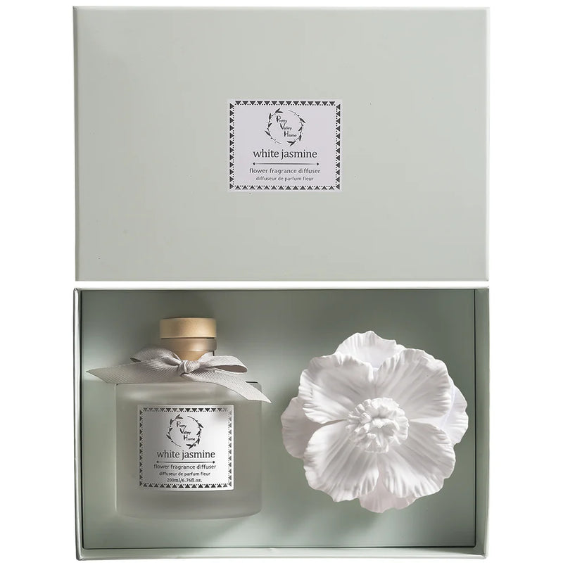 Ceramic Flower Diffuser Gift Set – White Jasmine Scent