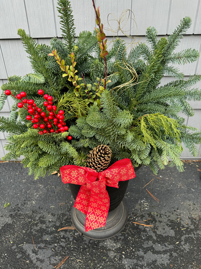 12" Decorated Holiday Porch Pot