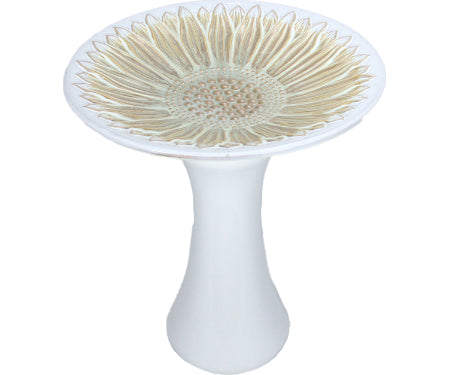 22.5" Sunflower Birdbath White/Gold