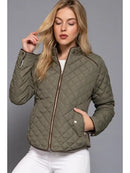 Suede Piping Quilted Padding Jacket-Olive Green