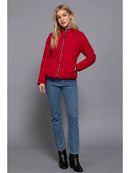 Suede Piping Quilted Padding Jacket-Red