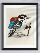 Backpacking Downy Woodpecker Print