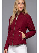 Suede Piping Quilted Padding Jacket-Wine