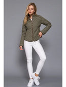 Suede Piping Quilted Padding Jacket-Olive Green