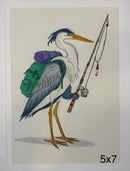 Backpacking Blue Heron Fishing Print