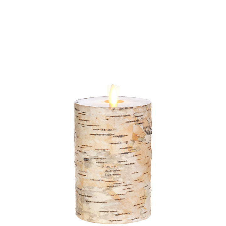 Moving Flame Birch Wrapped Pillar Candles
