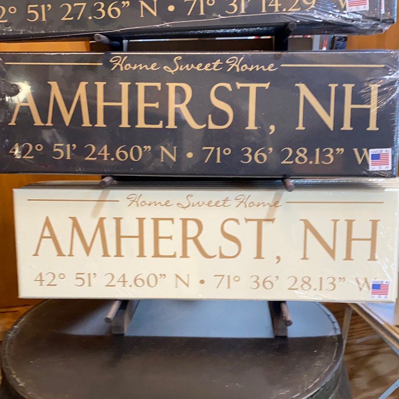 Bedford or Amherst NH Longitude & Latitude Wooden Sign