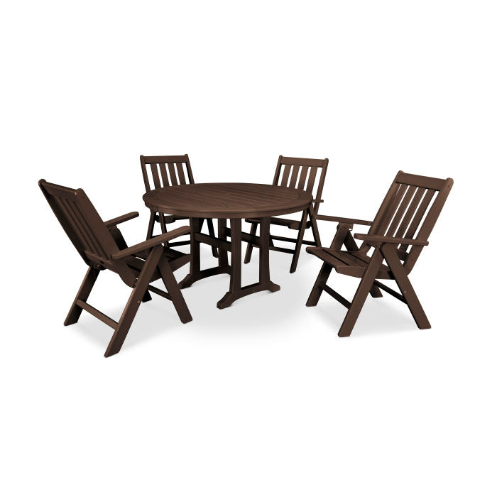 Vineyard 5 Piece Folding Chair Round Dining Set in Mahogany